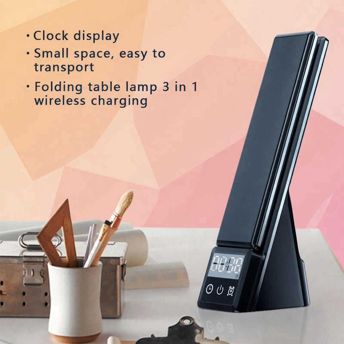 AYI Multi-Functional Wireless Charging Lamp with LED Display, Alarm Clock, 3 Color Light Modes, Foldable & Portable, 15W