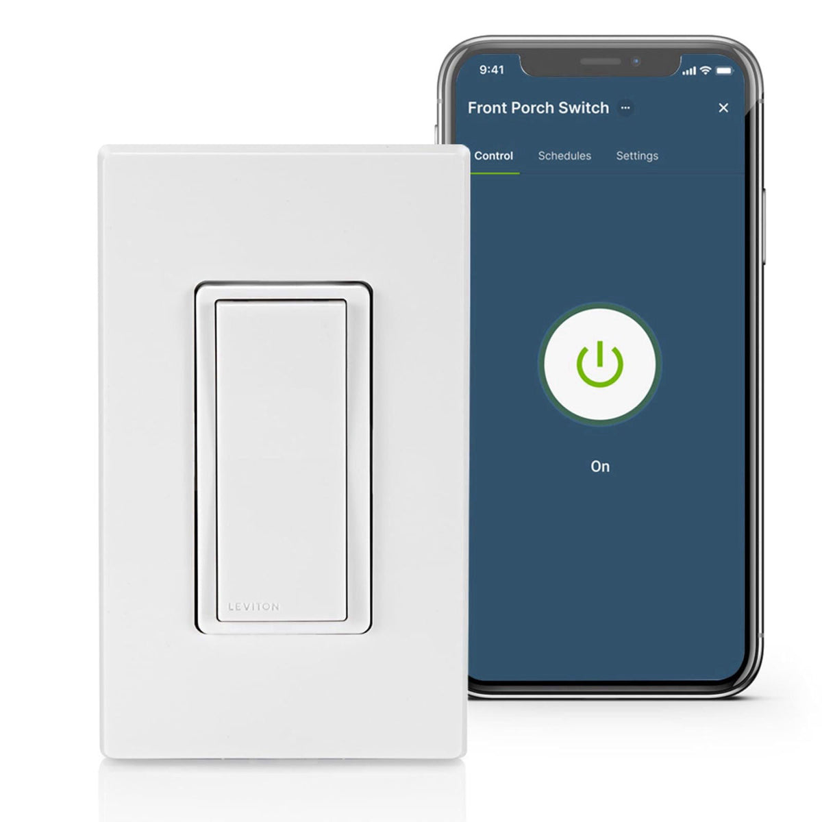 Leviton Decora Smart Switch, Wi-Fi, D315S-1RW, White – close-up detail in White
