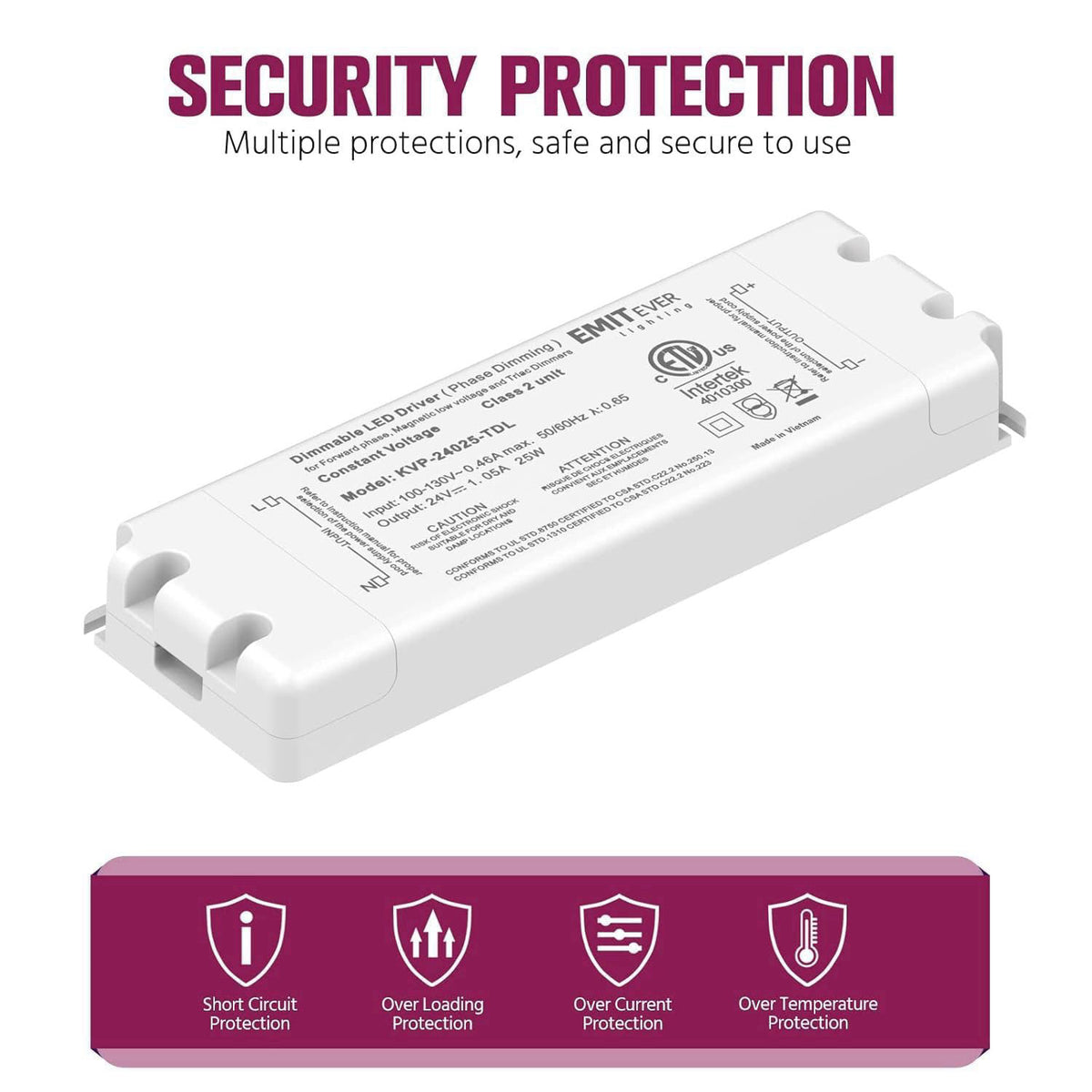 EMITEVER 25W 24V Triac Dimmable LED Driver, AC 120V to DC Power Supply – close-up detail