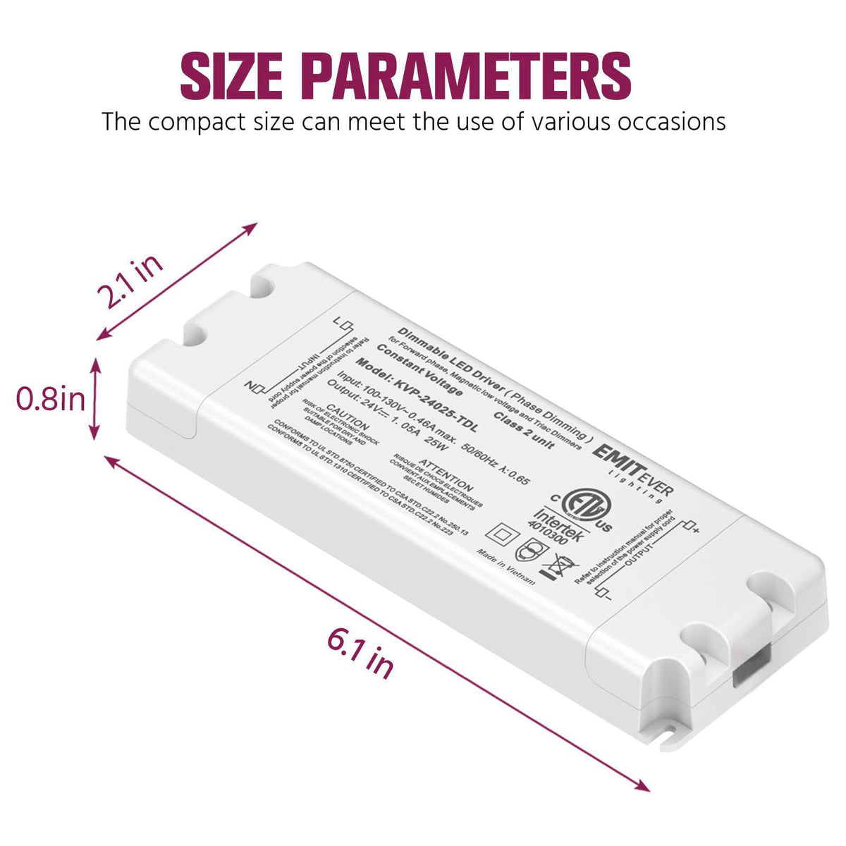 EMITEVER 25W 24V Triac Dimmable LED Driver, AC 120V to DC Power Supply – packaging and label
