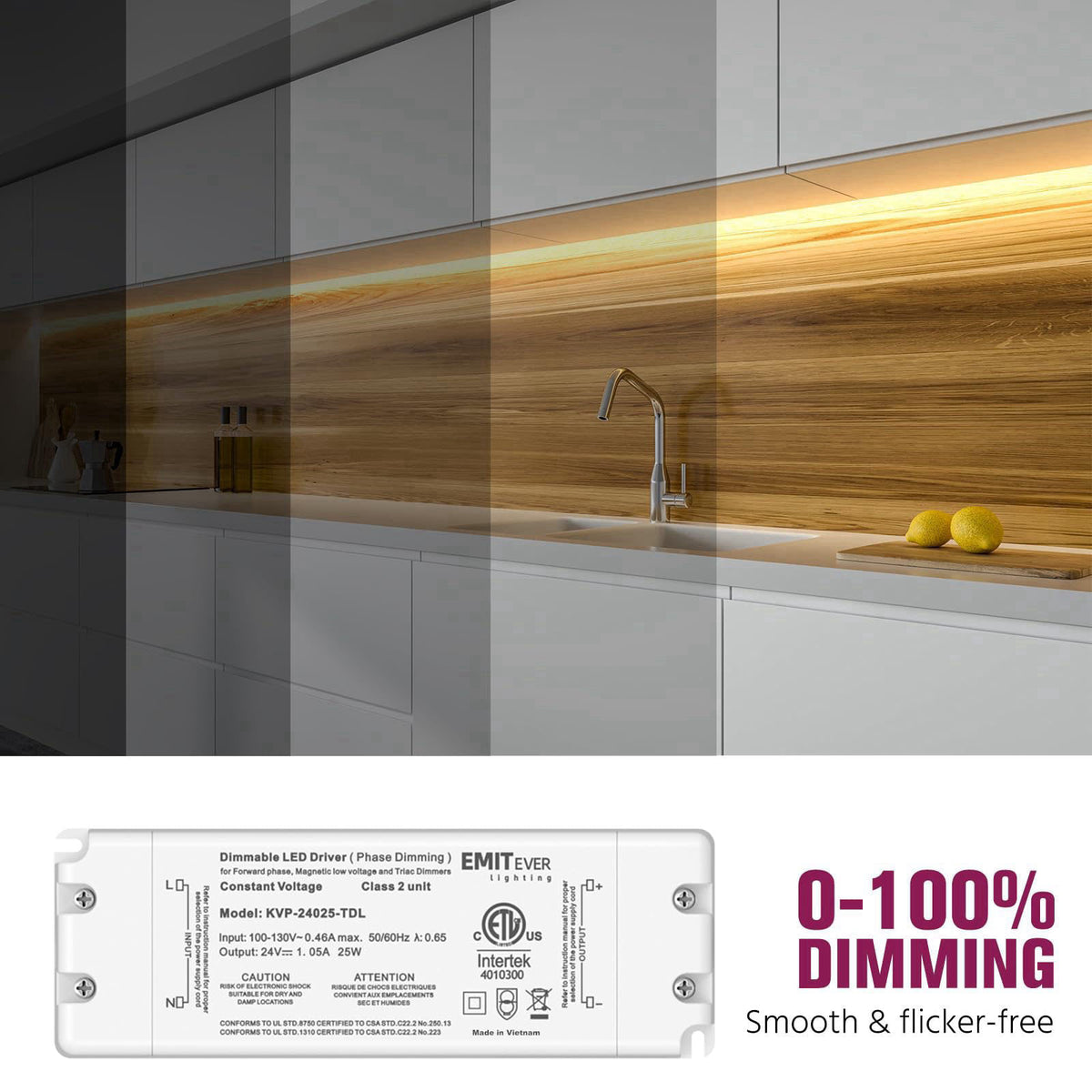EMITEVER 25W 24V Triac Dimmable LED Driver, AC 120V to DC Power Supply – full view