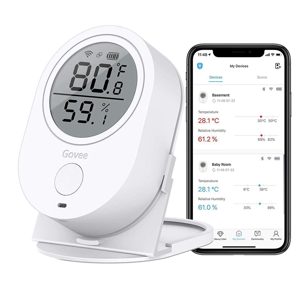 Govee Smart WiFi Thermometer Hygrometer H5051 Indoor with LCD & App Alert – alternate angle