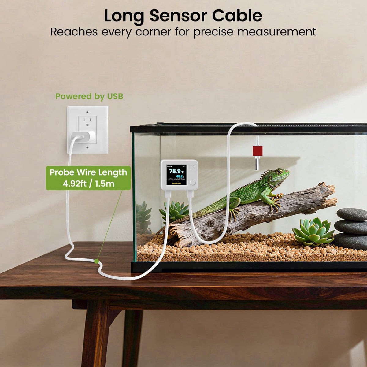 MOCREO WiFi Reptile Thermometer Hygrometer, Waterproof Probe, App Alerts – alternate angle