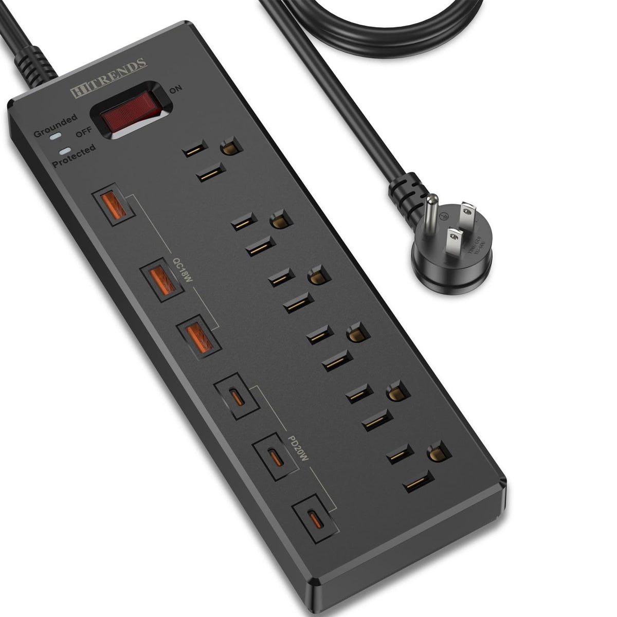 Power Strip with USB C Ports, HITRENDS Surge Protector with 6 AC Outlets & 6 USB Ports (3 USB C & 3 USB A), 20W PD Fast 