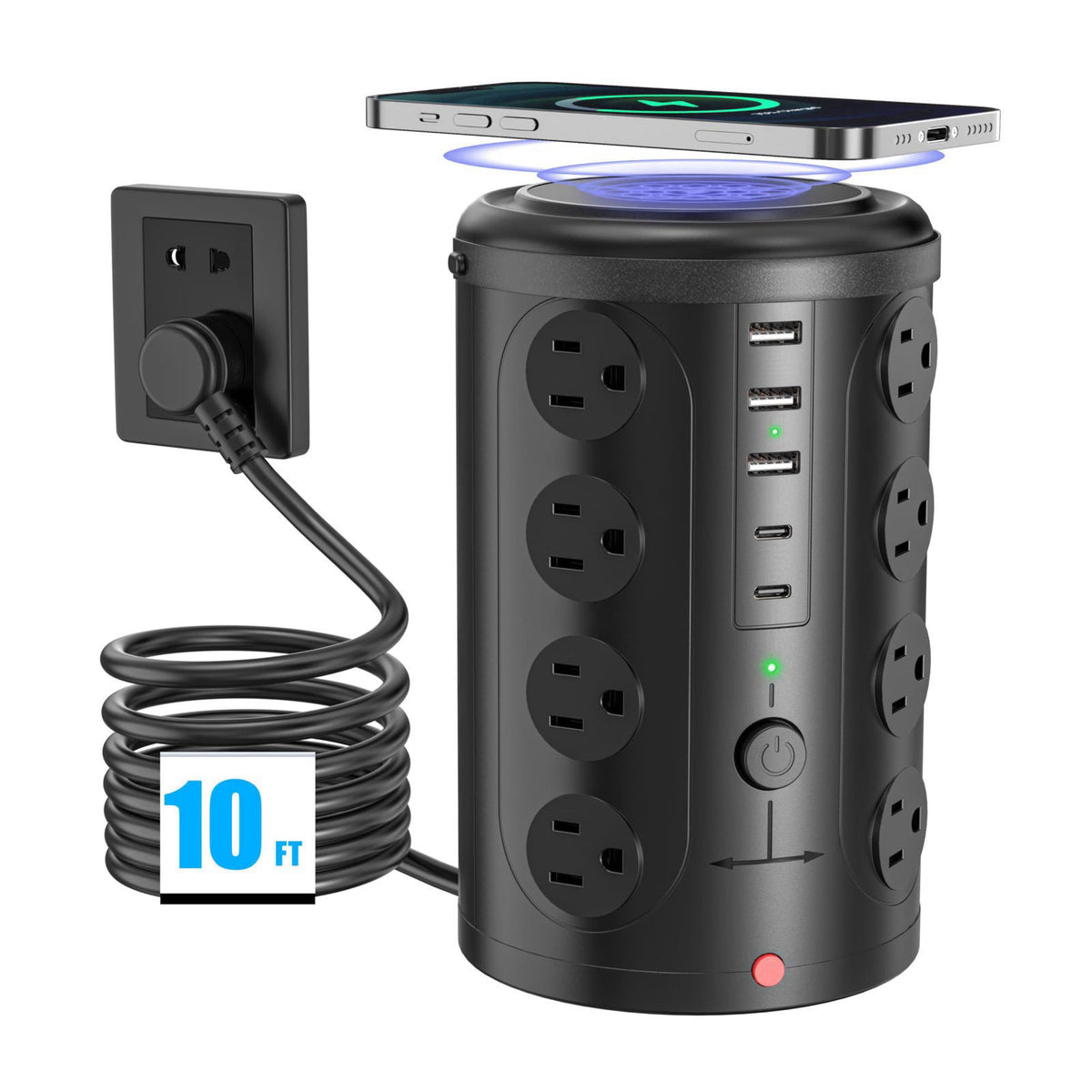UWIWUTEI Surge Protector Power Strip,Desk Charging Station with 15W Wireless Charger, Multiple Outlets Charging Station 