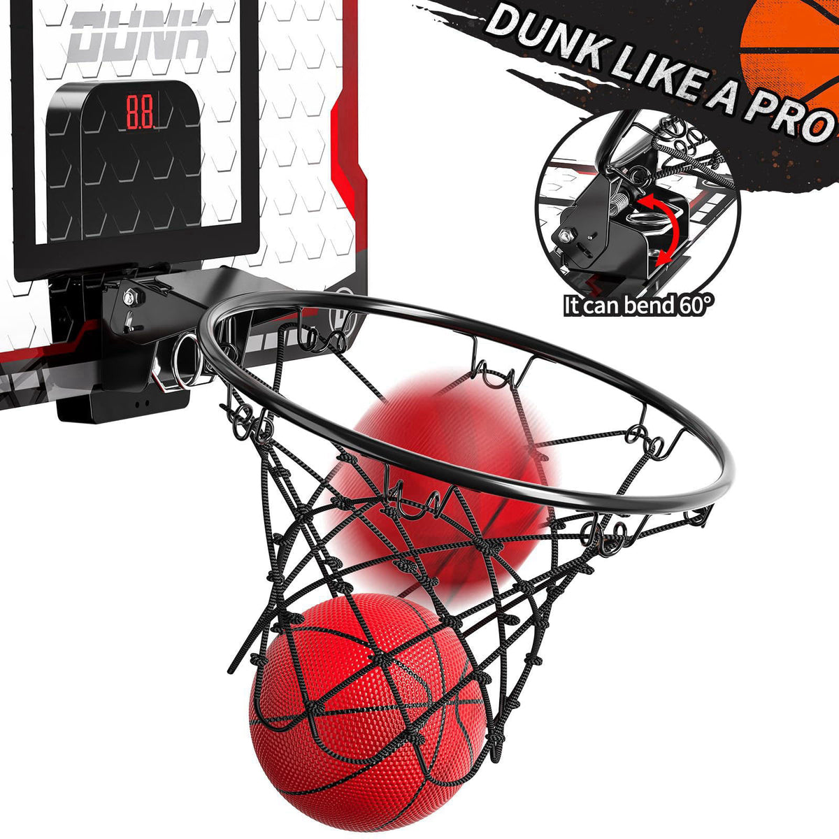 TEMI Indoor Basketball Hoop for Kids, Door Room Basketball Hoop,Mini Basketball Hoop with 4 Balls, Basketball Toys for 3
