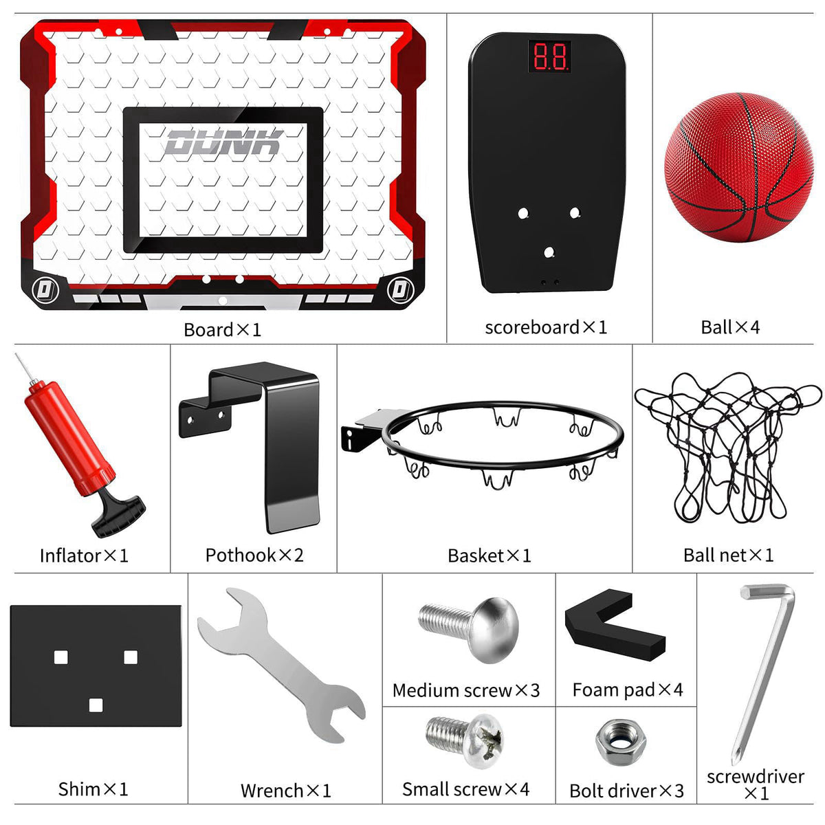 TEMI Indoor Basketball Hoop for Kids, Door Room Basketball Hoop,Mini Basketball Hoop with 4 Balls, Basketball Toys for 3