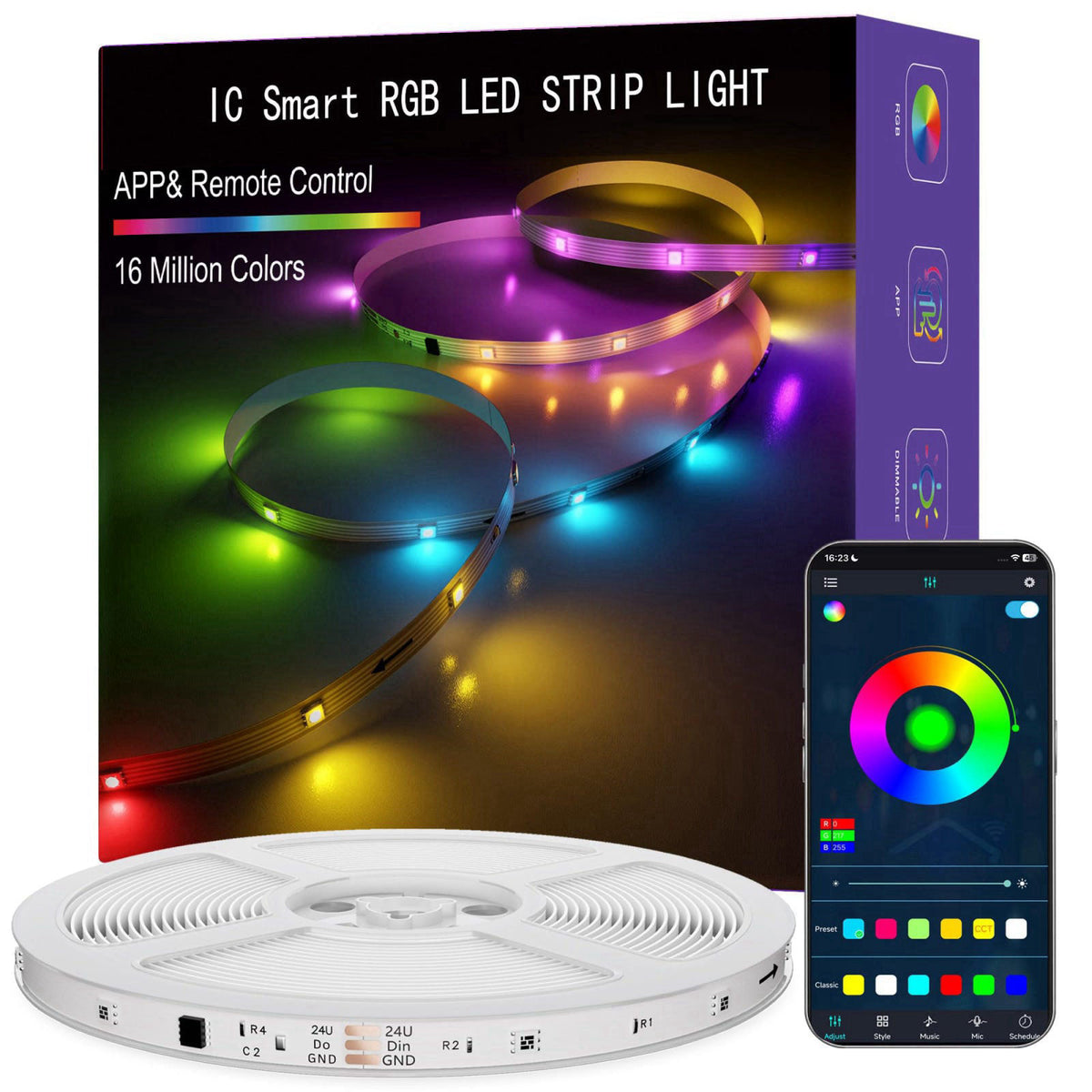 ERBTY 50FT RGB IC LED Strip Light, Led Lights for Bedroom, Smart Control – product photo (LED Strip Lights)