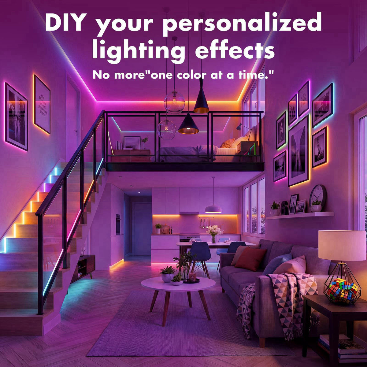 ERBTY 50FT RGB IC LED Strip Light, Led Lights for Bedroom, Smart Control – close-up detail in Multicolor