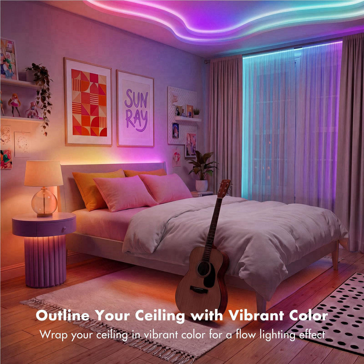 ERBTY 50FT RGB IC LED Strip Light, Led Lights for Bedroom, Smart Control – alternate angle