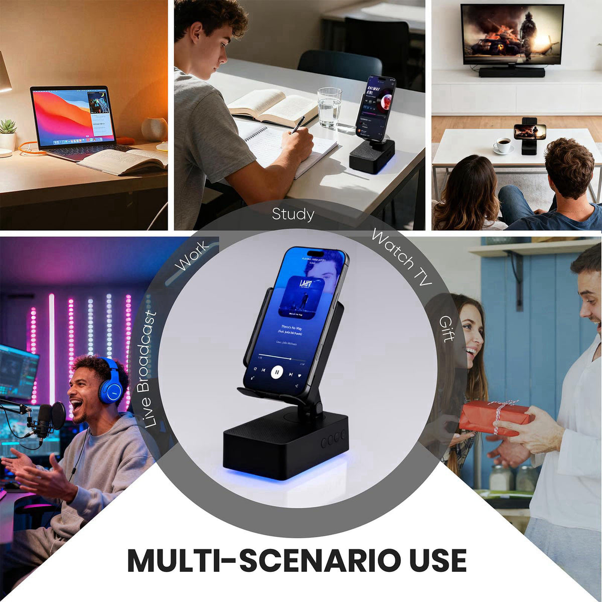 DBHBAODZI Wireless Sensor Speaker, Colorful LED Ambient Light; Foldable and Adjustable Phone Holder, Compatible with iPh