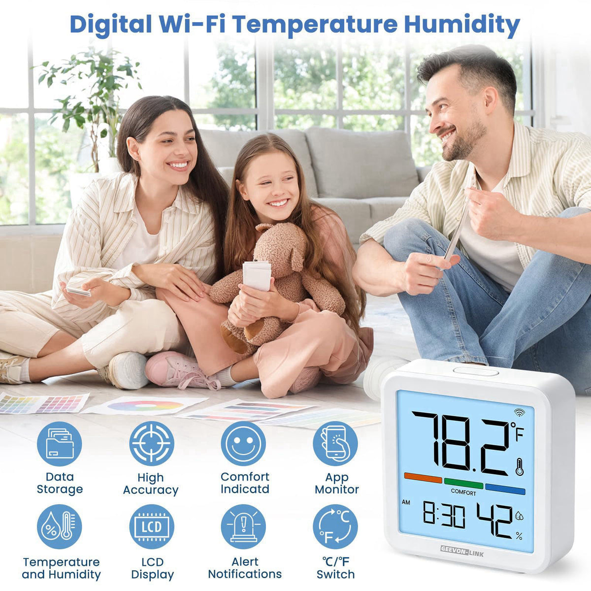 GEEVON-LINK Indoor WiFi Thermometer Hygrometer with App Email Notification – packaging and label
