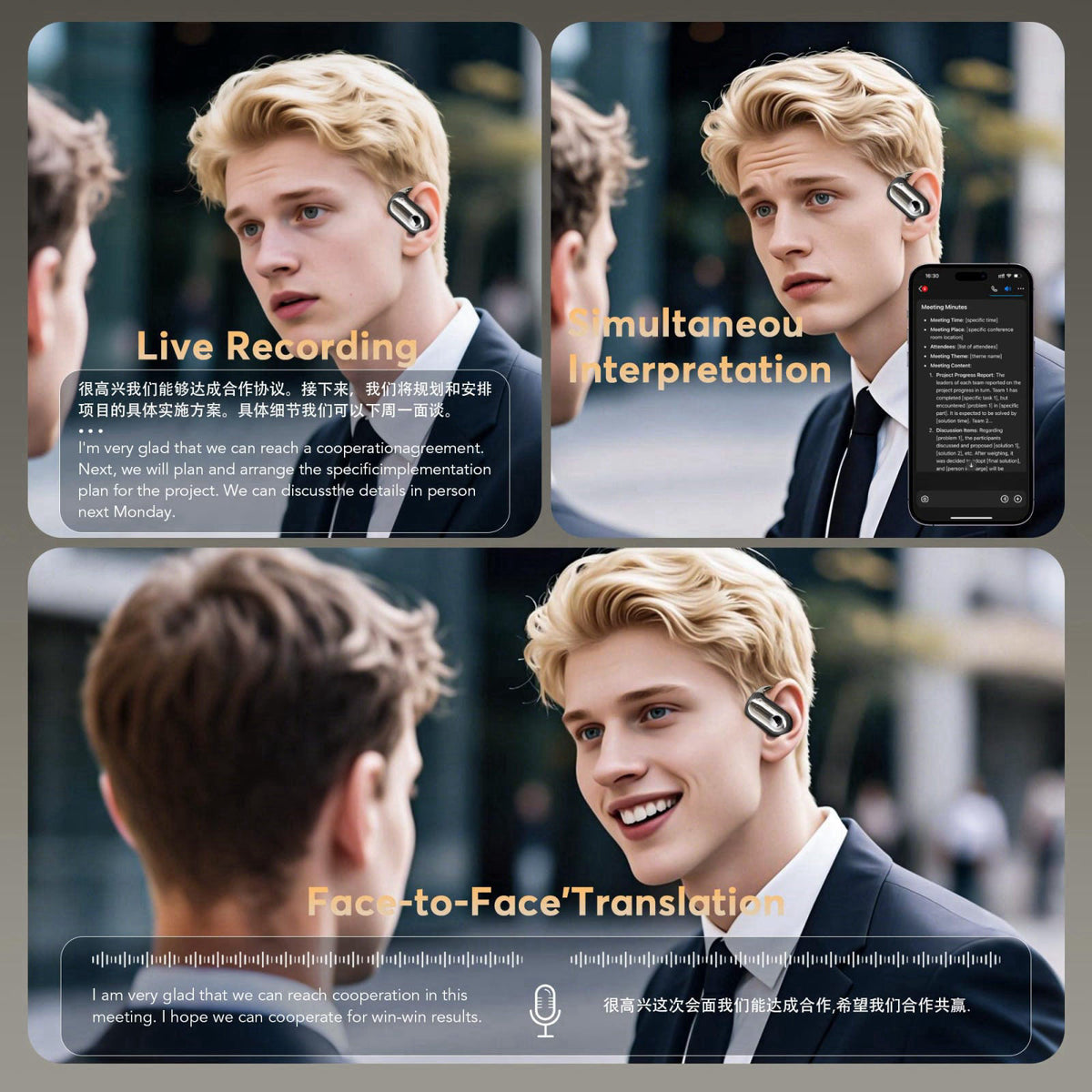 Mokseev AI Translation Earbuds-198 Languages, Sport Open Ear Translator Earphones – alternate angle