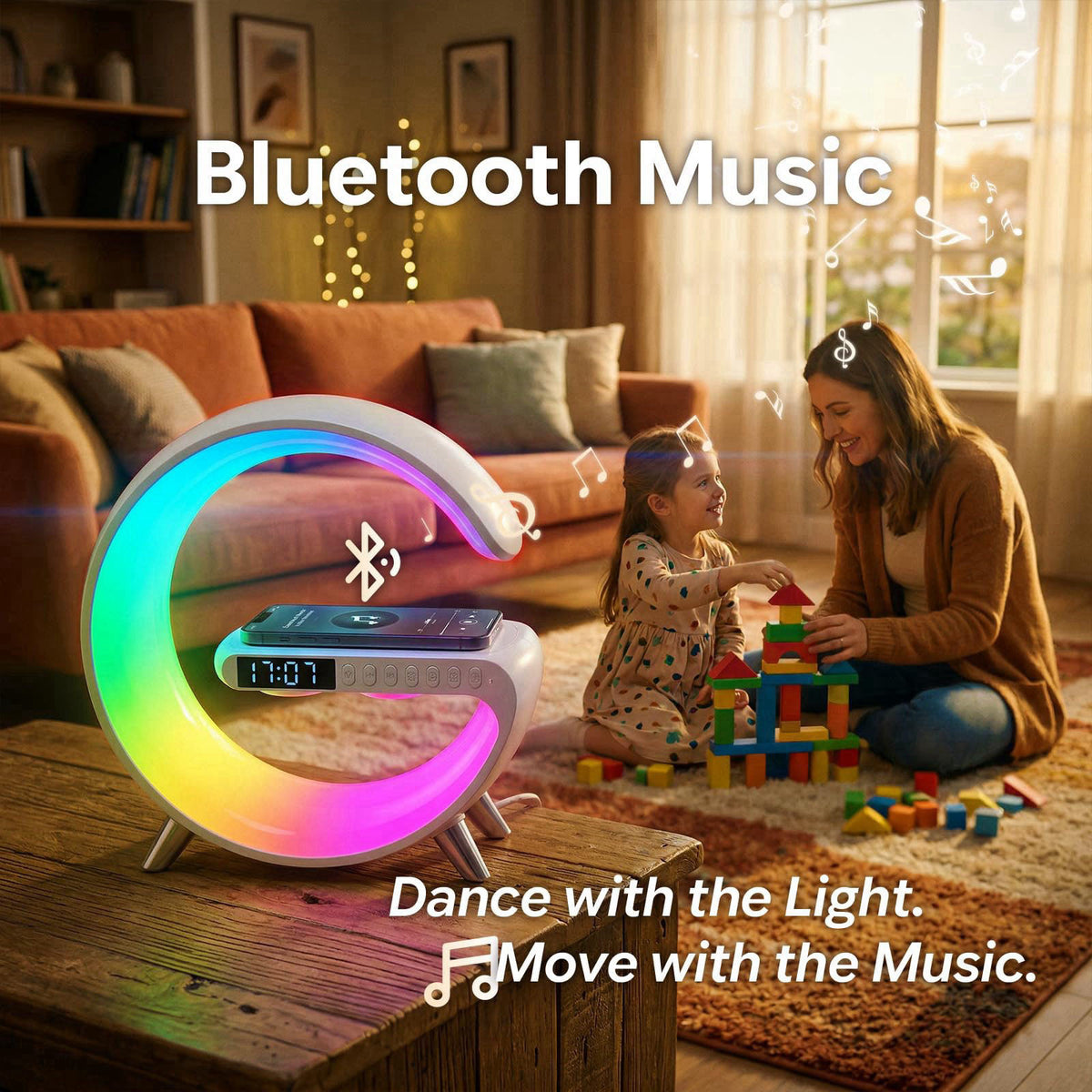 Hirsionsan Smart LED Table Lamp Alarm Clock for Bedroom with Wireless Charging Bluetooth Speaker, App Controlled Night L