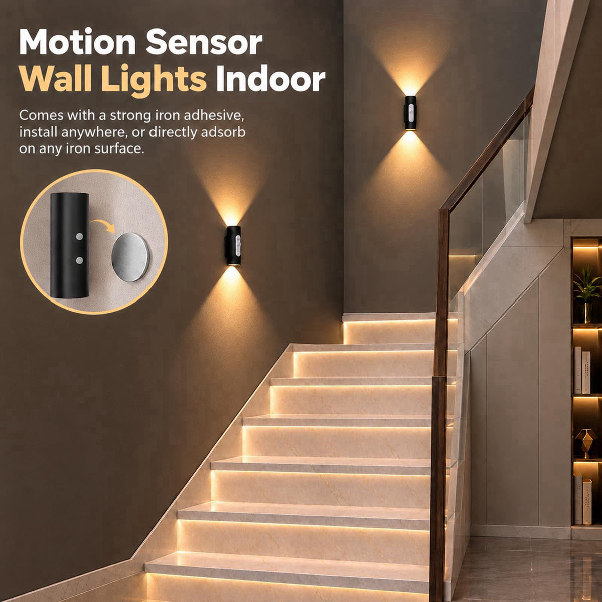 WOBSION Rechargeable Motion Sensor Wall Lights Indoor with Remote Control – full view