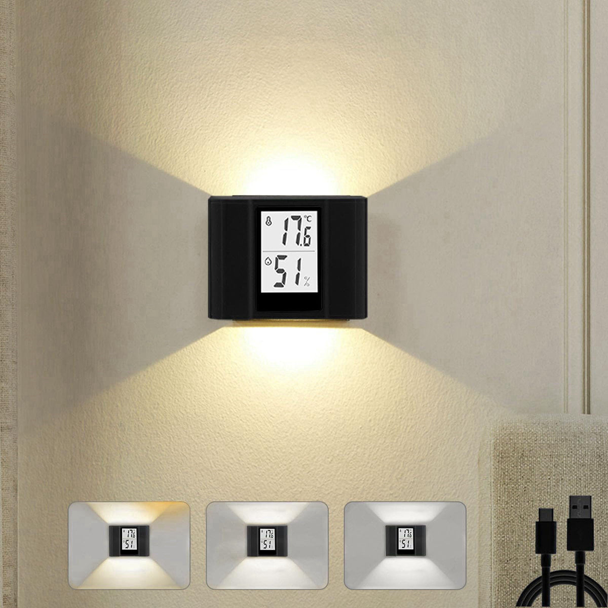 Kingshowstar Motion-Activated LED Wall Sconce Outdoor Indoor Wall Lights with Real Time Temp & Humidity Display,3-Mode S