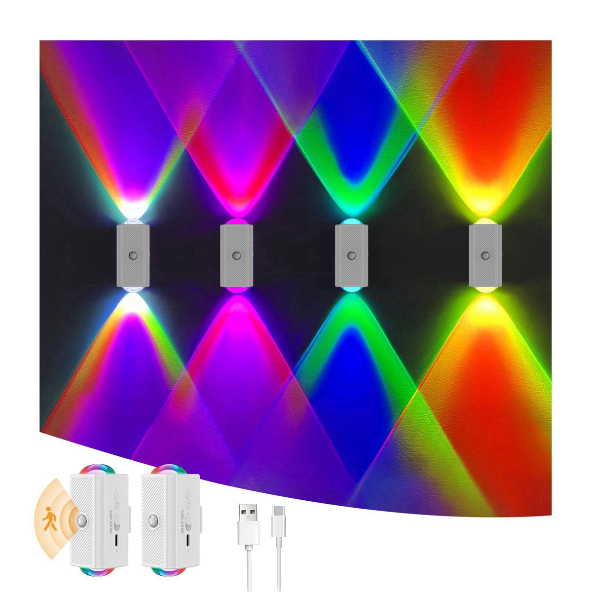 easuntec Motion Sensor Rechargeable Night Light Color Changing, 8 Colors Sunset Projector Lamp, Magnetic Stick-on Wirele
