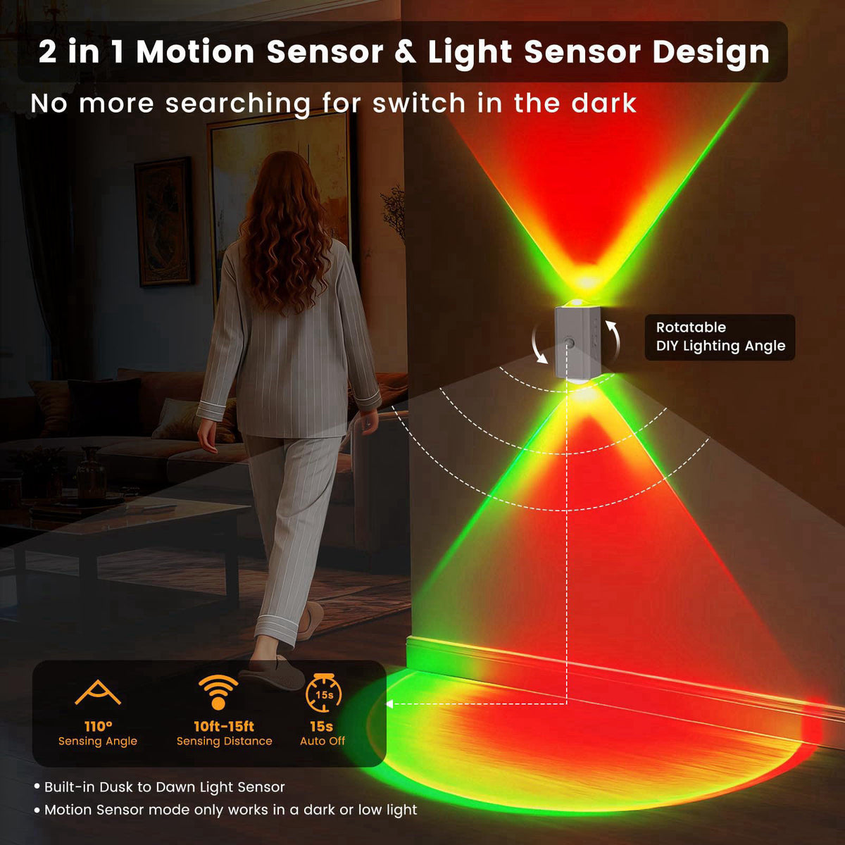easuntec Motion Sensor Rechargeable Night Light Color Changing, 8 Colors Sunset Projector Lamp, Magnetic Stick-on Wirele