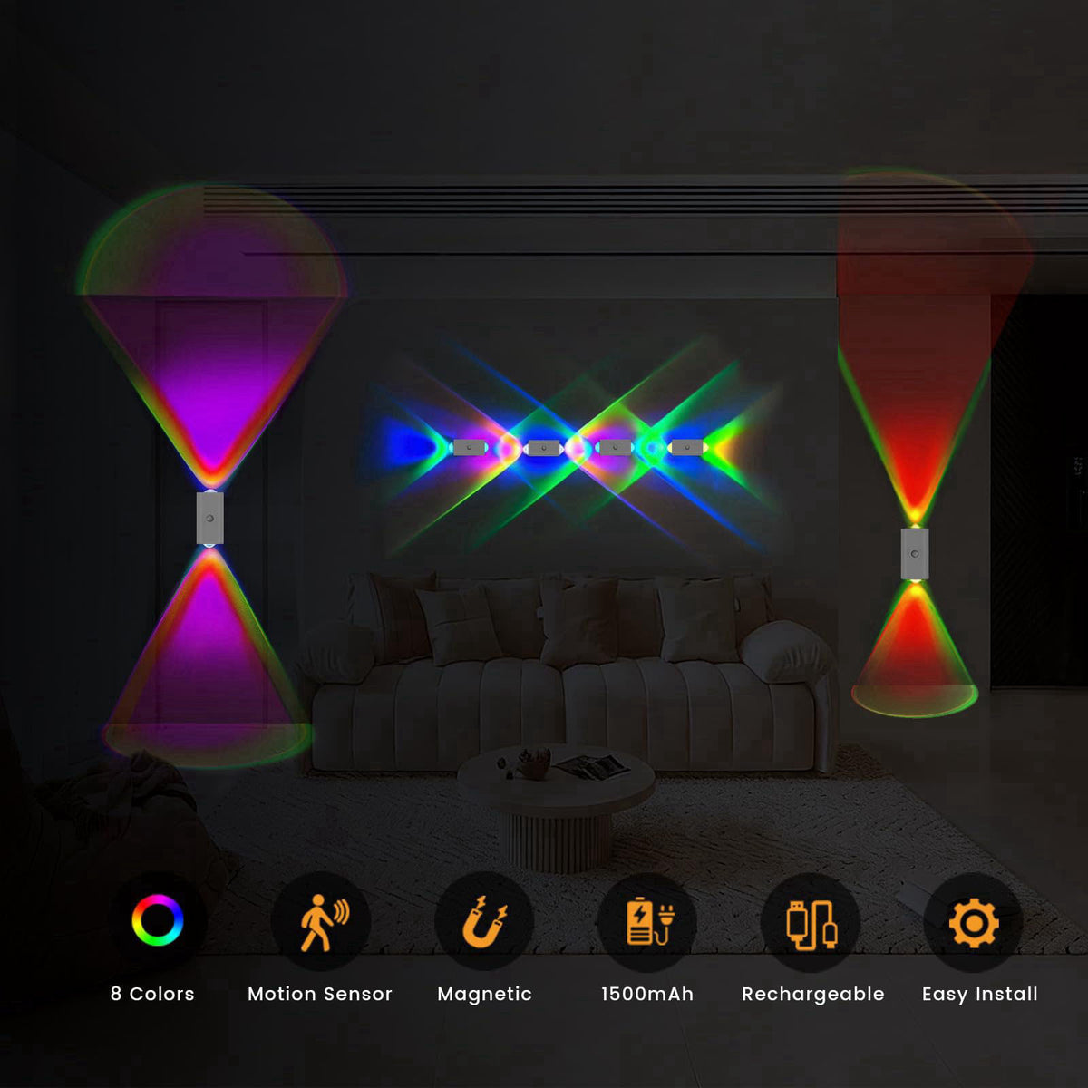 easuntec Motion Sensor Rechargeable Night Light Color Changing, 8 Colors Sunset Projector Lamp, Magnetic Stick-on Wirele