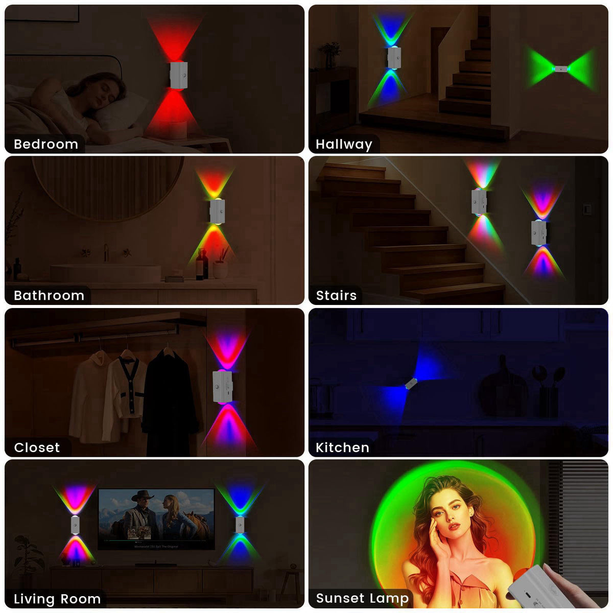 easuntec Motion Sensor Rechargeable Night Light Color Changing, 8 Colors Sunset Projector Lamp, Magnetic Stick-on Wirele