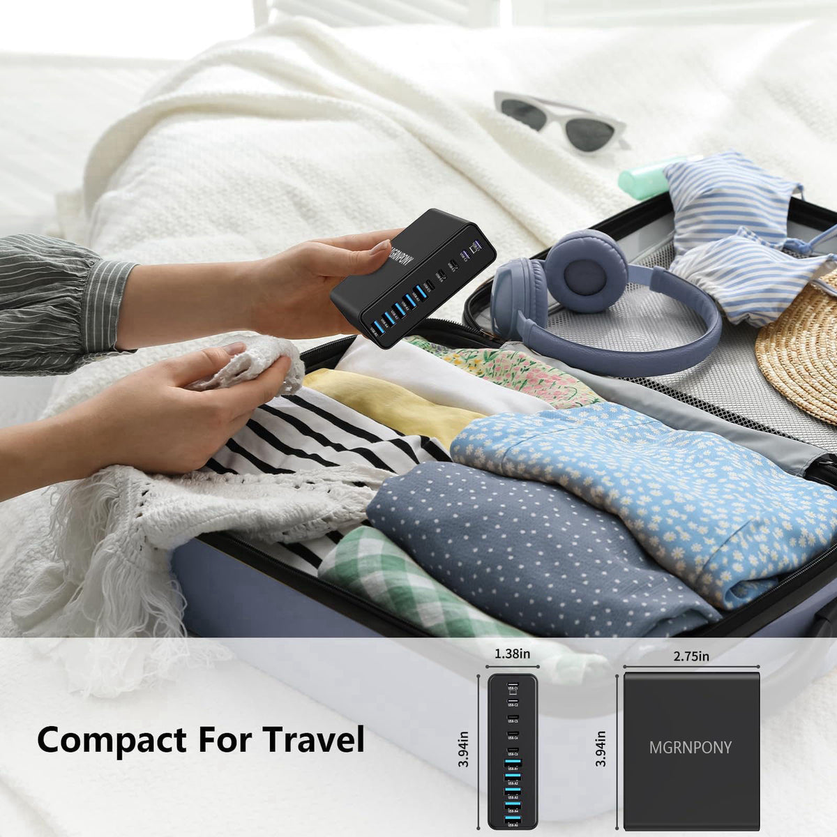 320W USB C Charger Block, MGRNPONY 10-Port GaN USB C Charging Station Black – alternate angle
