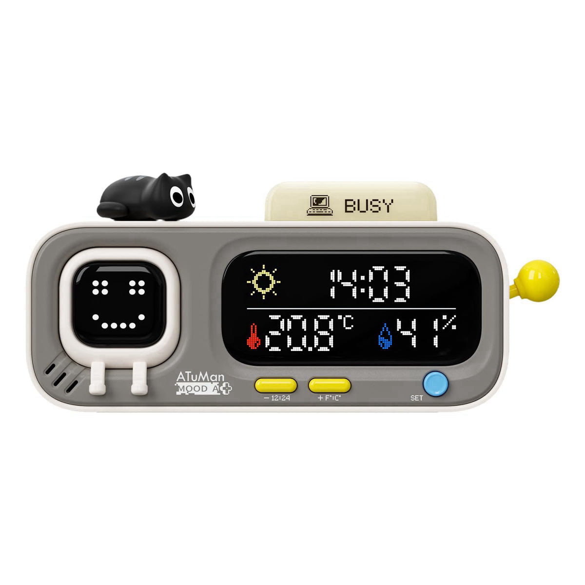 ATuMan Mooda Smart Thermometer Hygrometer Clock with Retro Pixel Display, Cute Animated Expressions, Temperature Humidit