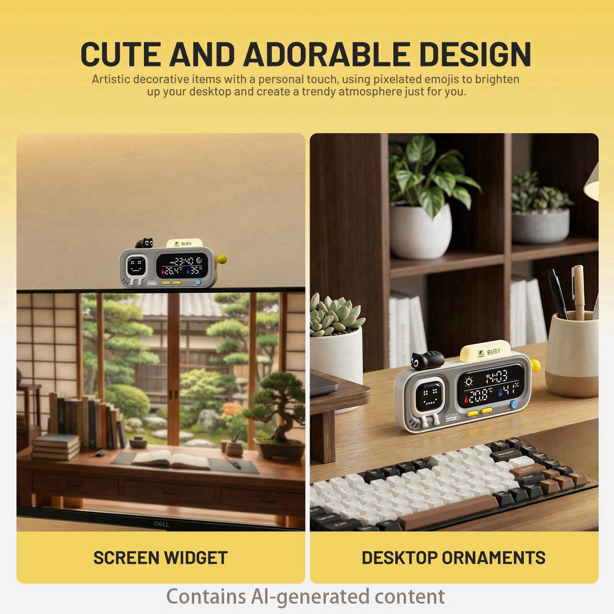 ATuMan Mooda Smart Thermometer Hygrometer Clock with Retro Pixel Display, Cute Animated Expressions, Temperature Humidit