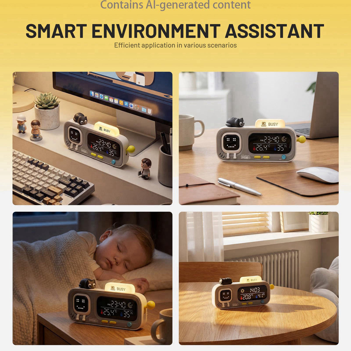 ATuMan Mooda Smart Thermometer Hygrometer Clock with Retro Pixel Display, Cute Animated Expressions, Temperature Humidit