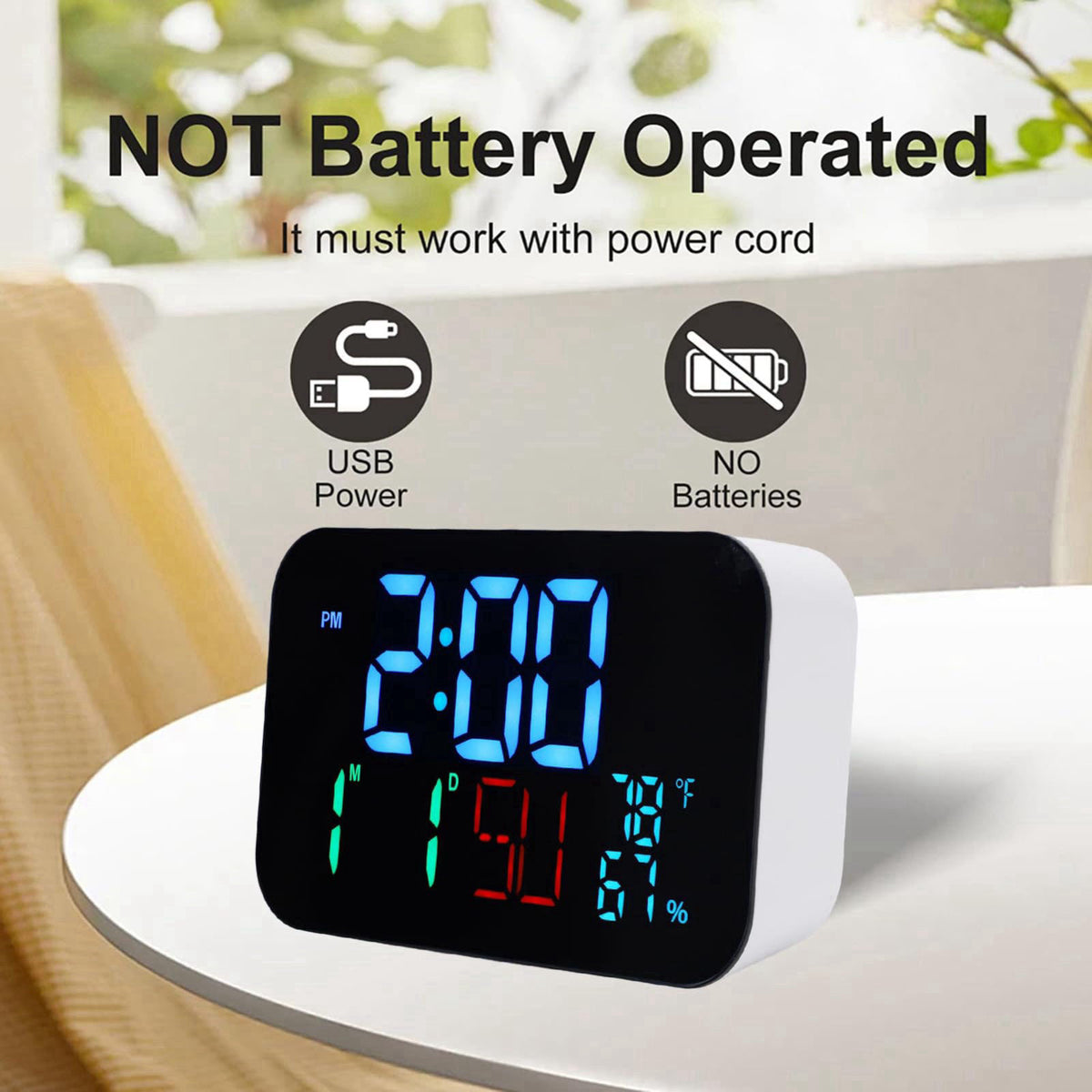 ZAICOLER Smart Clock Real Time Time, Date, Weekday Display Large LED Screen Four Brightness Levels Desk Clock with Sync 