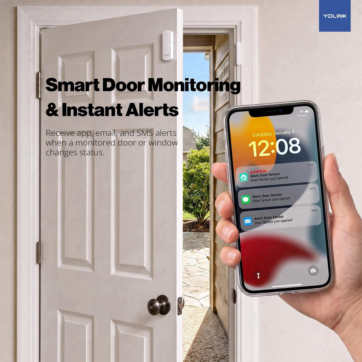 YoLink Door and Window Sensor Kit: 3-Pack + SpeakerHub – full view