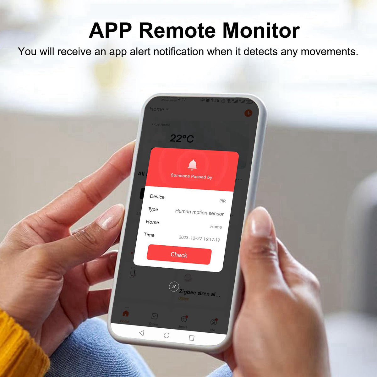 Zecamin WiFi Motion Sensor, Smart Motion Detector for Home Security, Wireless Motion Sensor App Remote Monitor, Voice Co