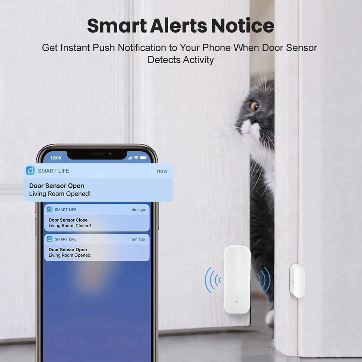 Gaoducash Smart Door Sensor: WiFi Door and Window Sensor, Wireless Design, Instant Alerts, Door Open Contact Sensor for 