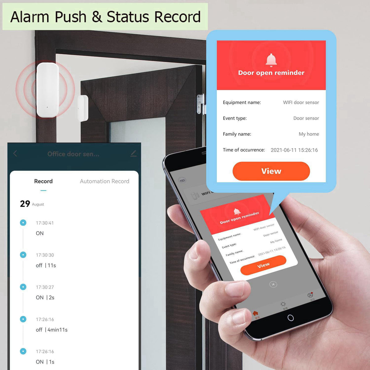 Gaoducash Smart Door Sensor: WiFi Door and Window Sensor, Wireless Design, Instant Alerts, Door Open Contact Sensor for 