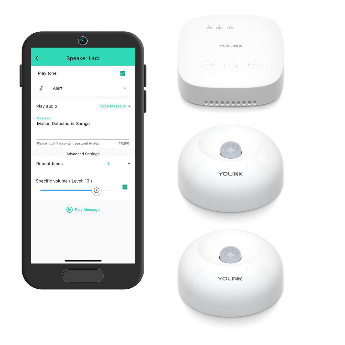 YoLink Indoor Motion Sensor Kit: 2-Pack + SpeakerHub – product photo (Home Security Systems)