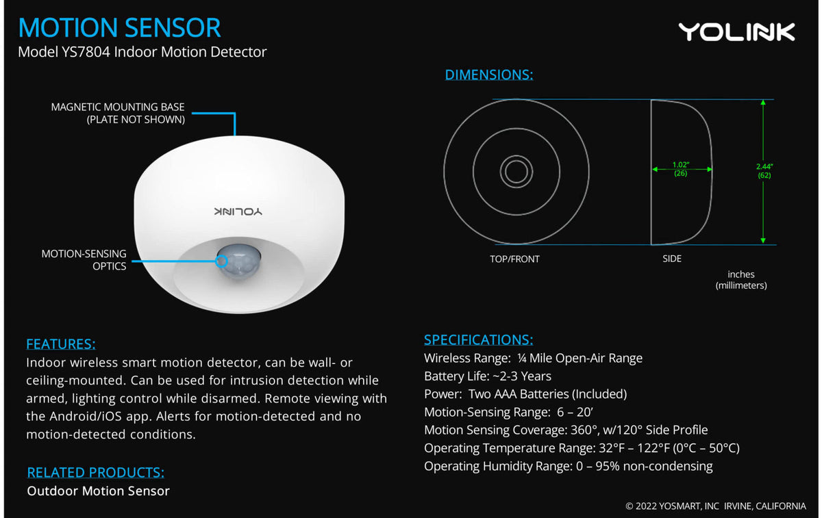 YoLink Indoor Motion Sensor Kit: 2-Pack + SpeakerHub – packaging and label