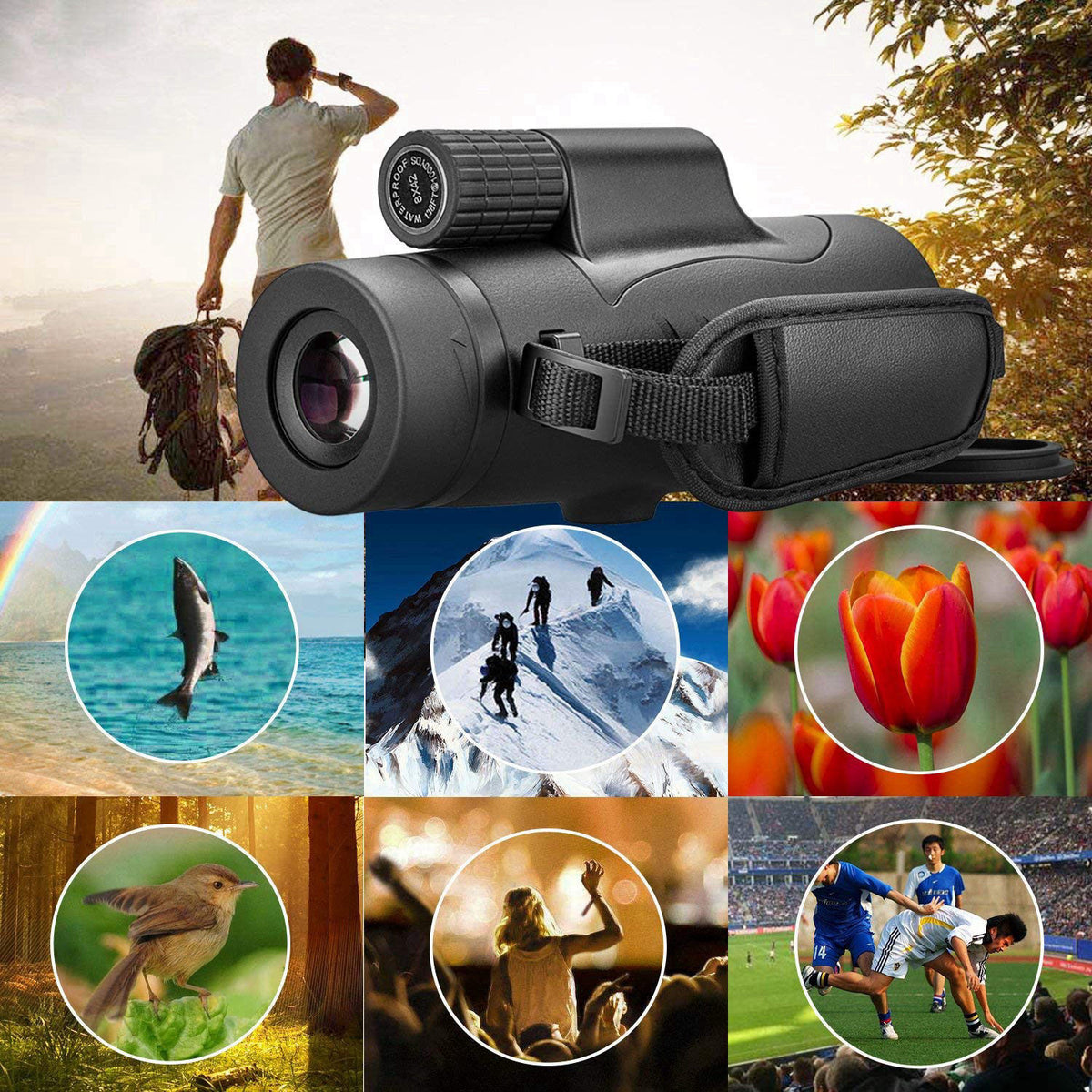 FEEMIC Monocular Telescope High Power 8x42 Monoculars Scope Compact Waterproof Fogproof Shockproof with Hand Strap for A