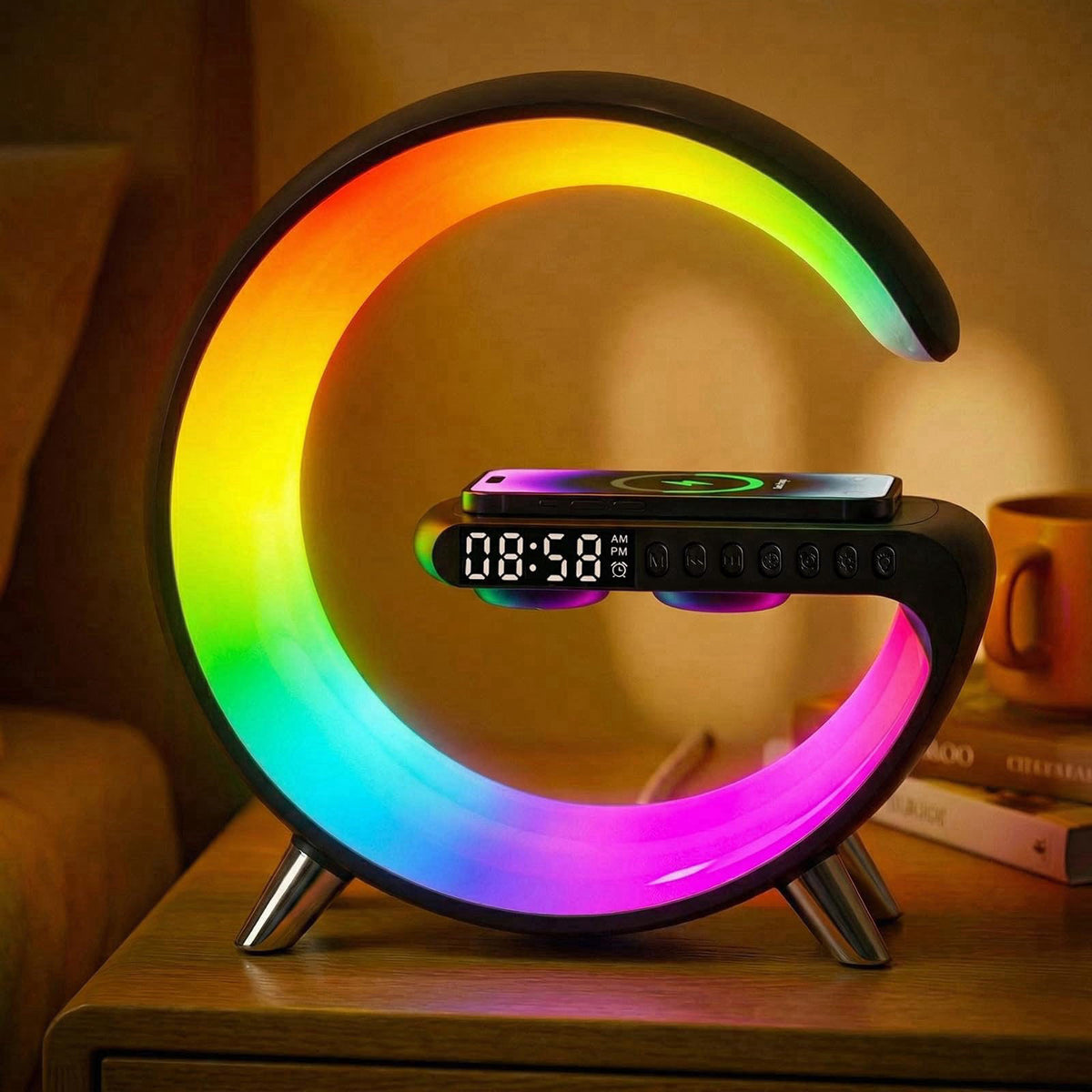 Hirsionsan Smart LED Table Lamp for Bedroom with Wireless Charging Bluetooth Speaker, App Controlled Night Light for Kid