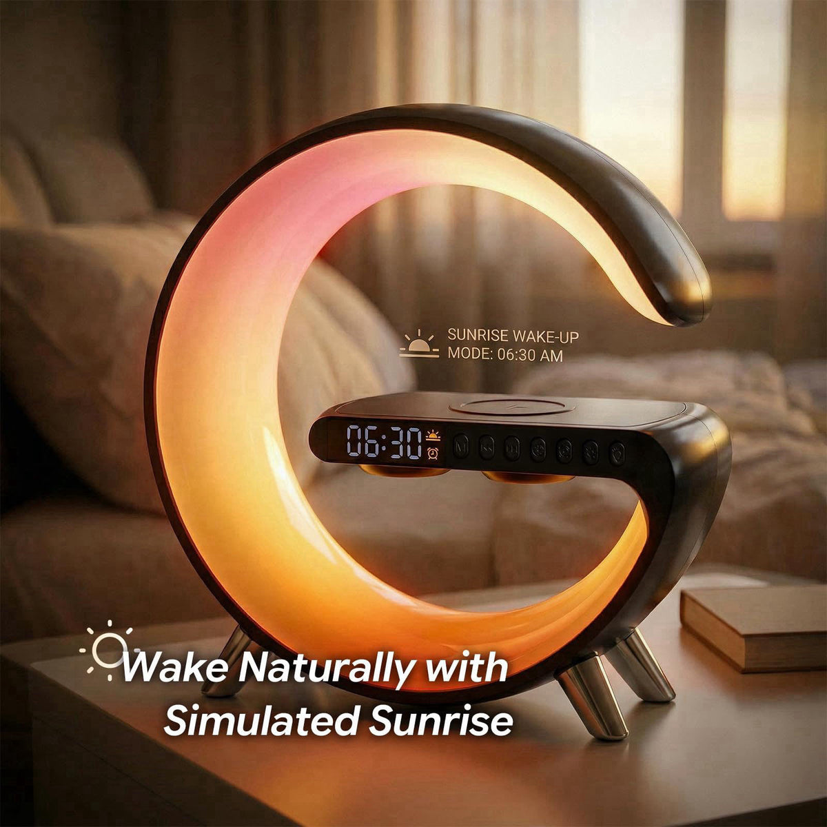 Hirsionsan Smart LED Table Lamp for Bedroom with Wireless Charging Bluetooth Speaker, App Controlled Night Light for Kid