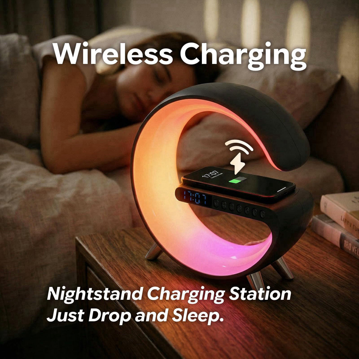 Hirsionsan Smart LED Table Lamp for Bedroom with Wireless Charging Bluetooth Speaker, App Controlled Night Light for Kid