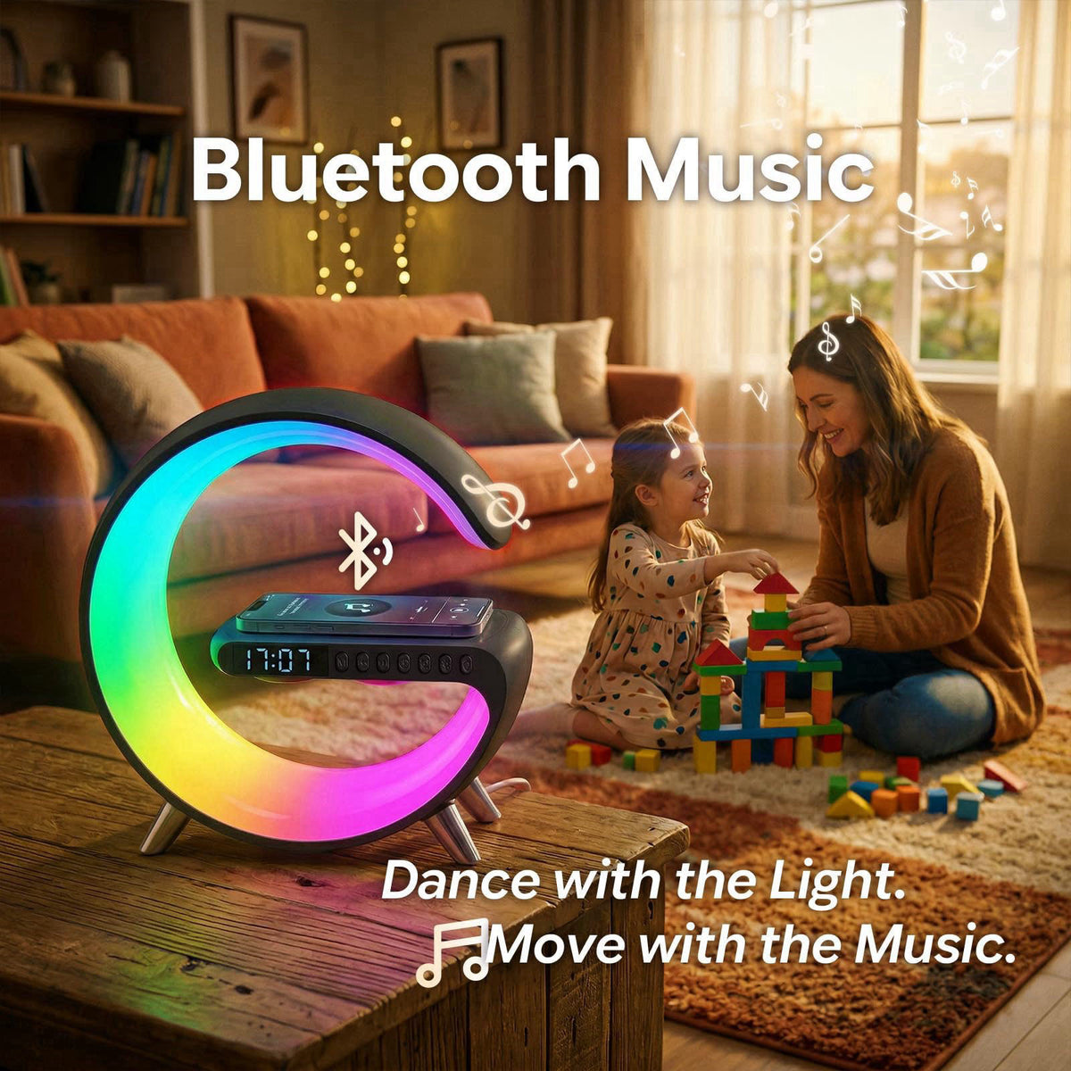 Hirsionsan Smart LED Table Lamp for Bedroom with Wireless Charging Bluetooth Speaker, App Controlled Night Light for Kid