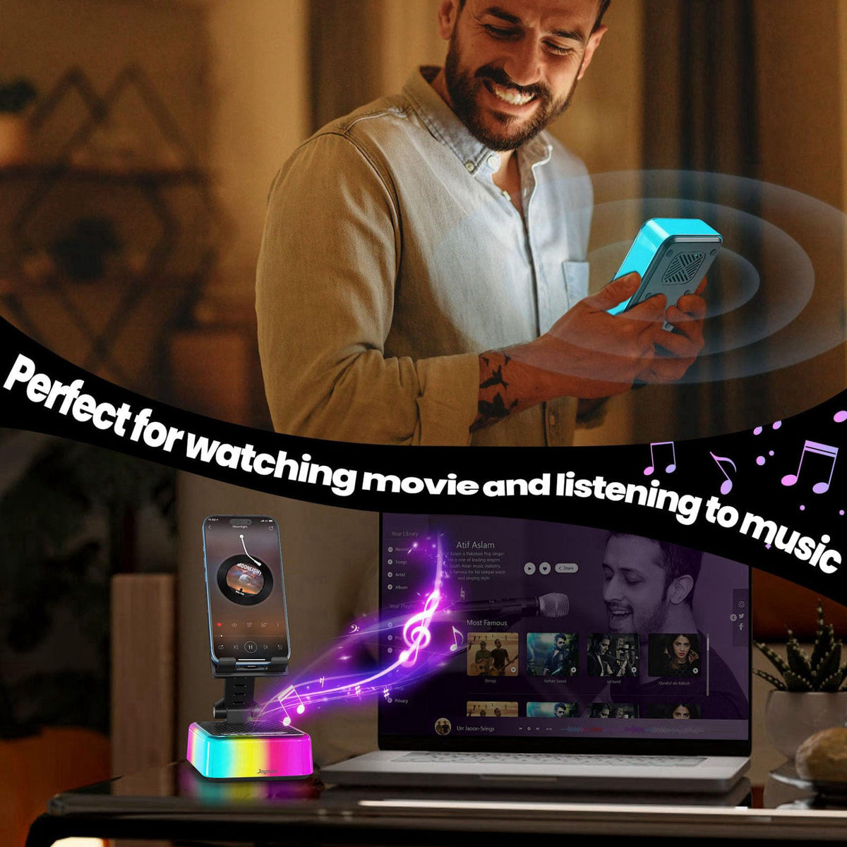 Joymate Gifts for Men and Women, Phone Stand with Charging Function, Bluetooth Speaker and RGB Lights, Birthday Gifts fo