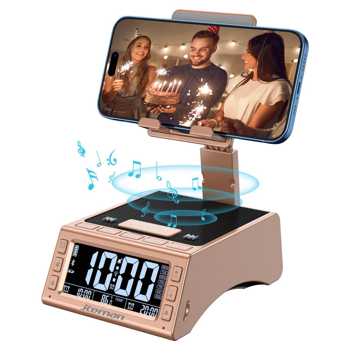 JTEMAN Gifts for Men Women,Cell Phone Stand with Wireless Bluetooth Speaker,Adjustable Cool Tech Kitchen Gadgets,Unique 