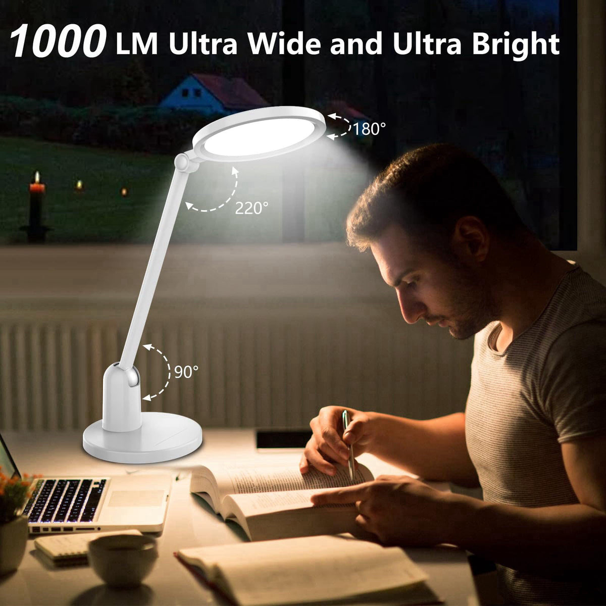Kitloo Desk Lamps for Home Office with Stable Base, 1000LM Ultra Bright Eye-Caring Desk Light, 3000K-6000K Dimmable Tabl