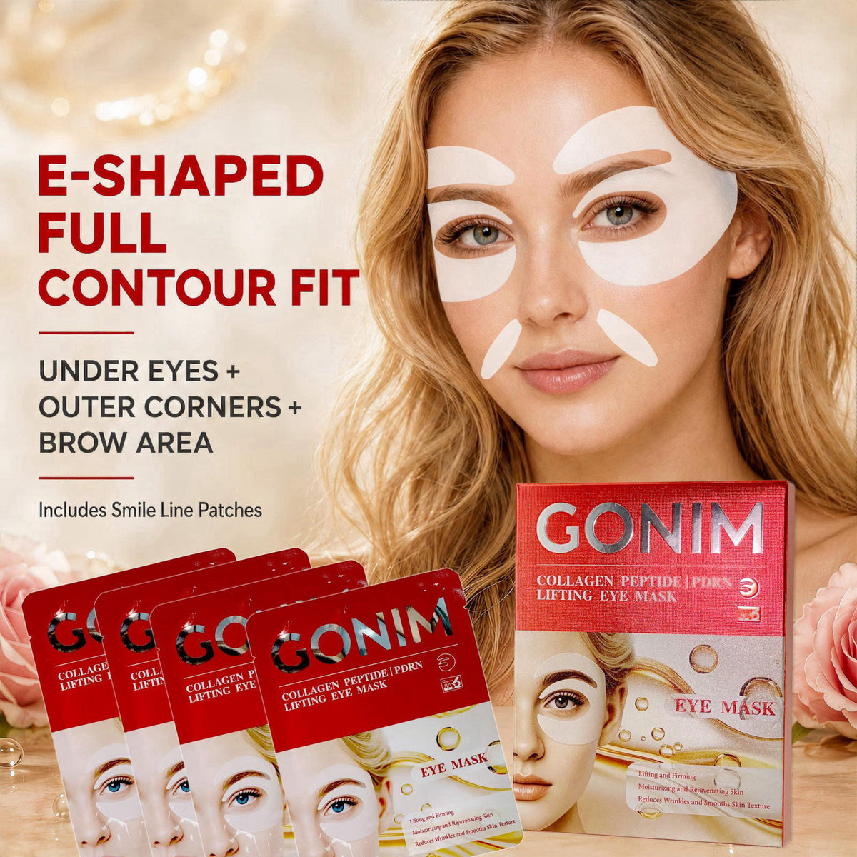 GONIM Under Eye Patches for Puffy Eyes and Dark Circles, Collagen, Eye Mask – close-up detail