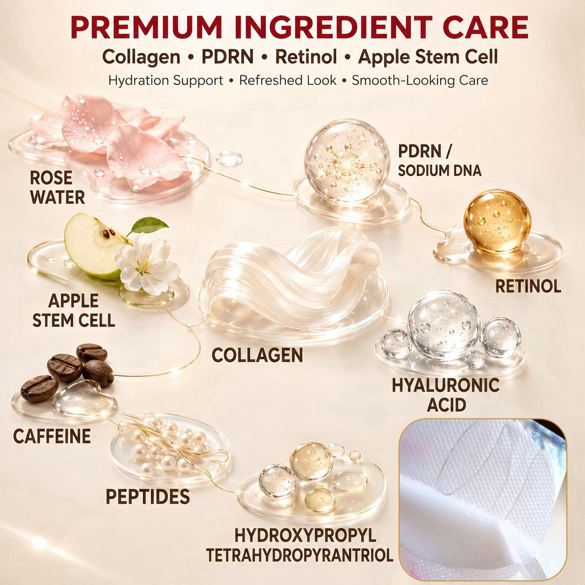 GONIM Under Eye Patches for Puffy Eyes and Dark Circles, Collagen, Eye Mask – back view and specifications