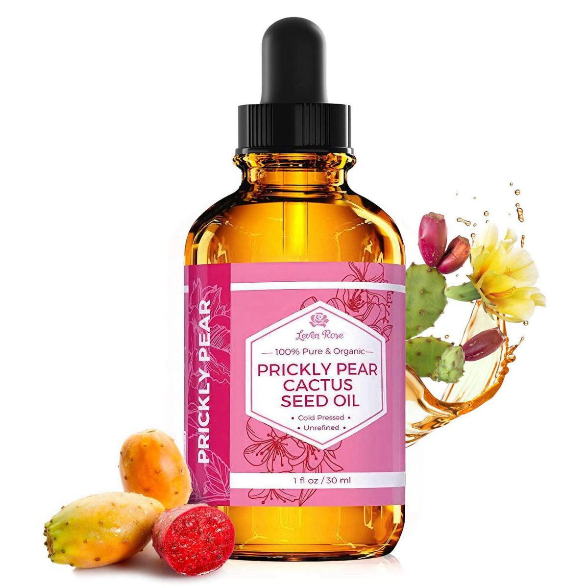 Leven Rose Prickly Pear Seed Oil (Barbary Fig) 100% Pure Organic Prickly Pear Oil, Extra Virgin, Cold Pressed, All Natur