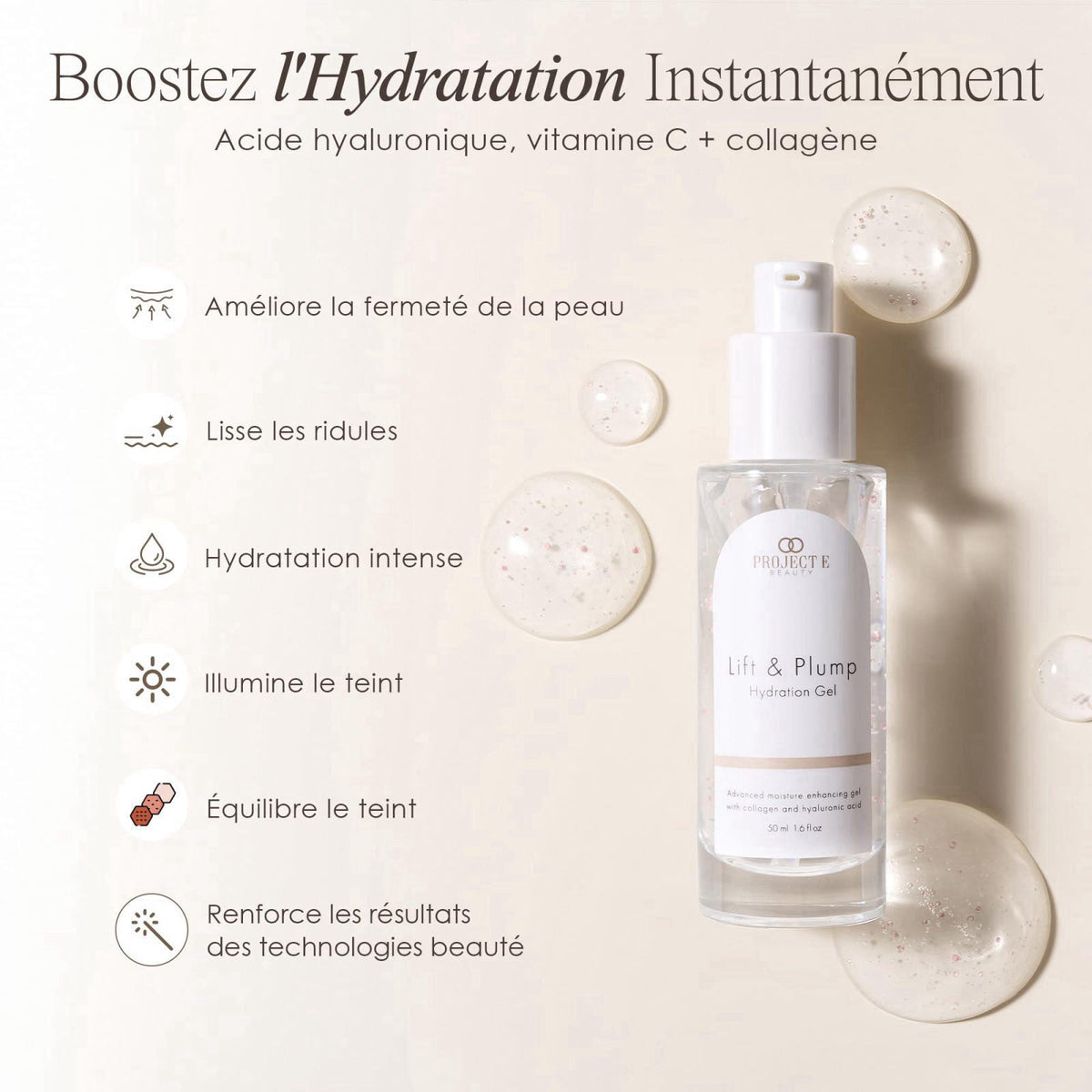 Project E Beauty Lift & Plump Hydration Gel 24-Hour Hydration | Anti-Aging Brightening Treatment | Hydrating & Moisturiz