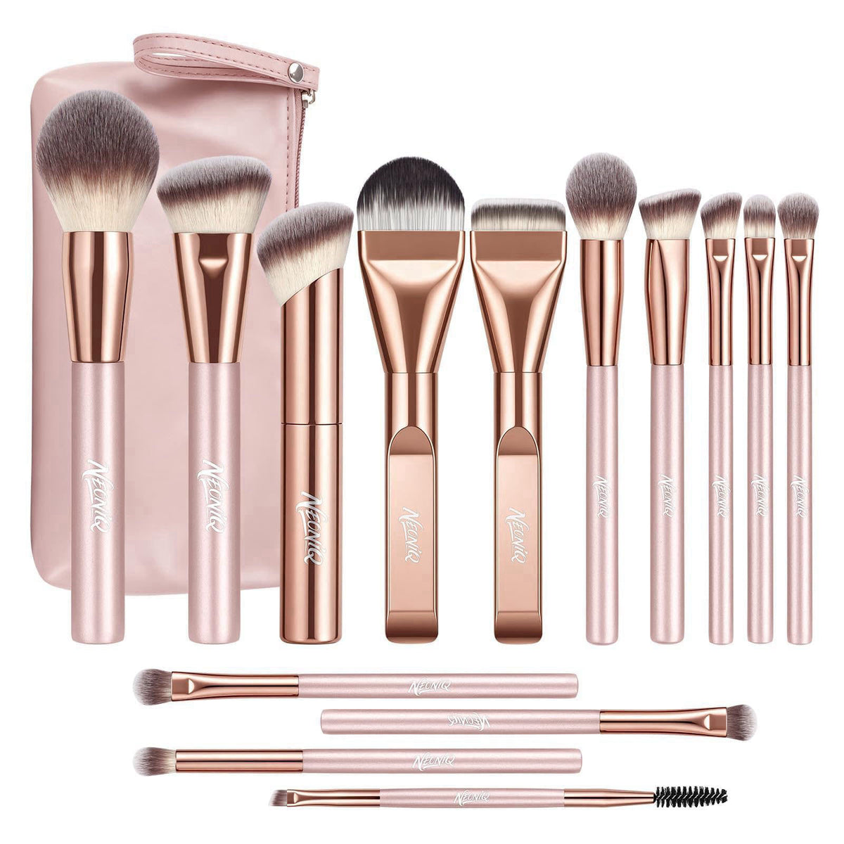 NEONIQ 14 PCS Professional Makeup Brushes Set with Travel Cosmetic Bag(Pink) – product photo (Brush Sets)