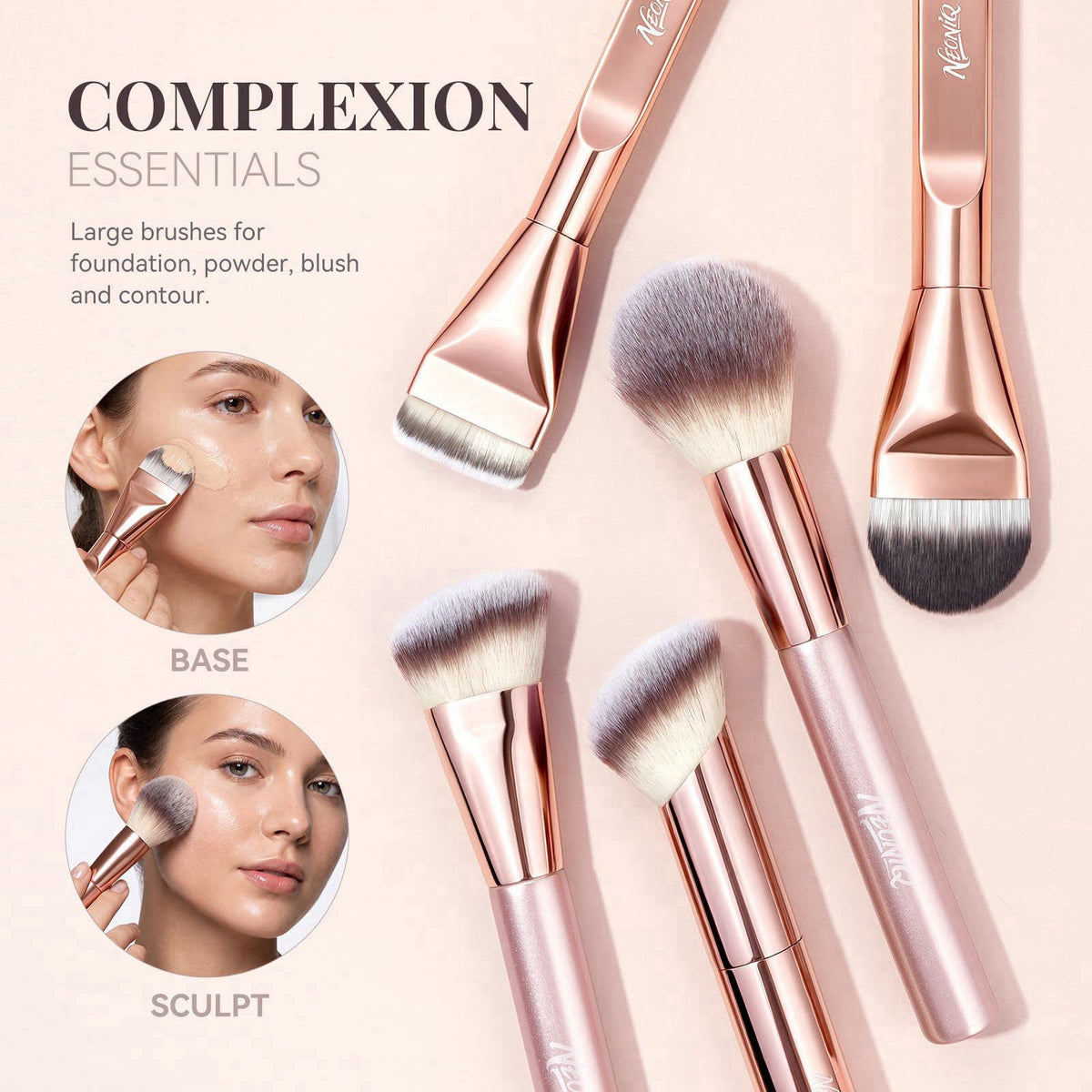 NEONIQ 14 PCS Professional Makeup Brushes Set with Travel Cosmetic Bag(Pink) – back view and specifications