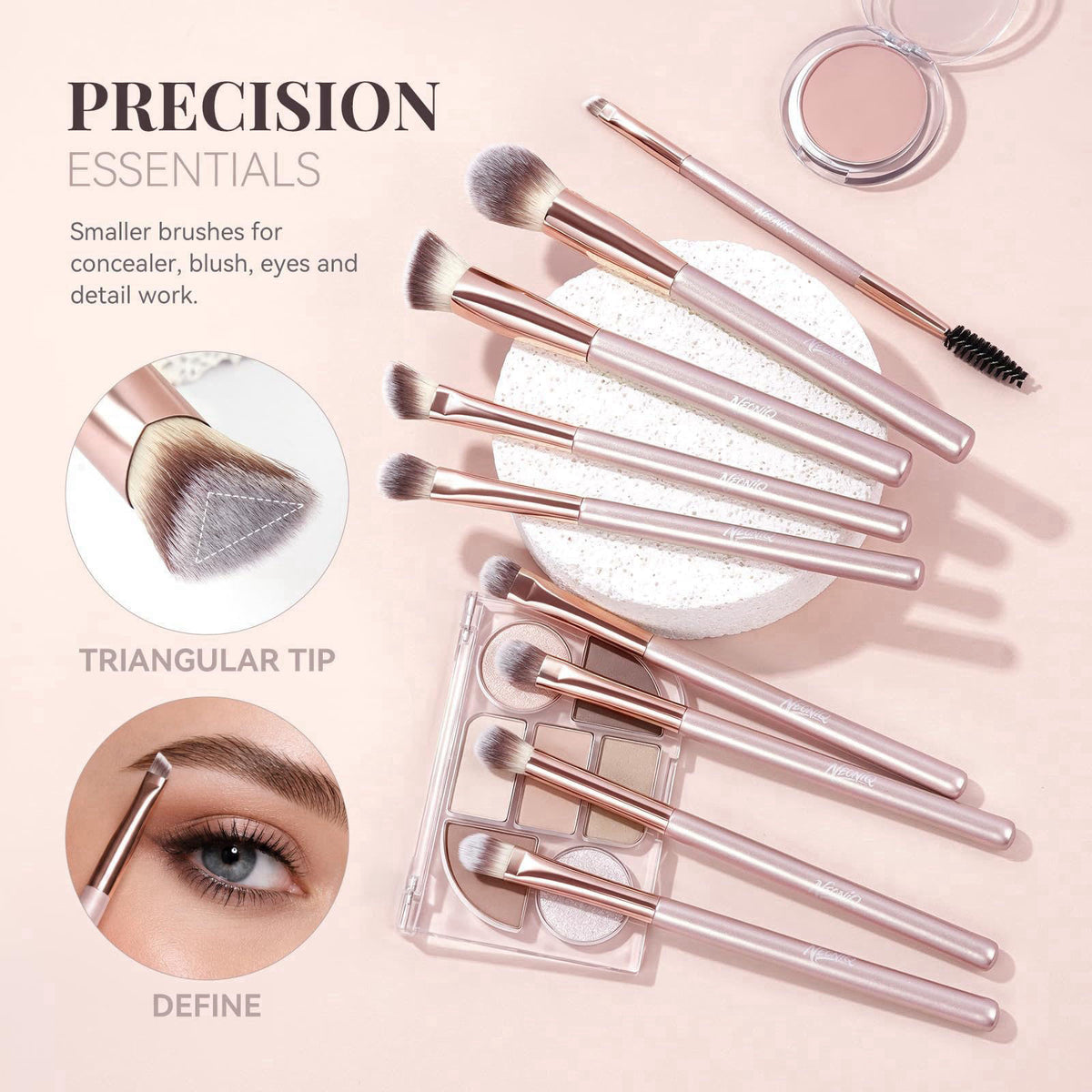 NEONIQ 14 PCS Professional Makeup Brushes Set with Travel Cosmetic Bag(Pink) – alternate angle